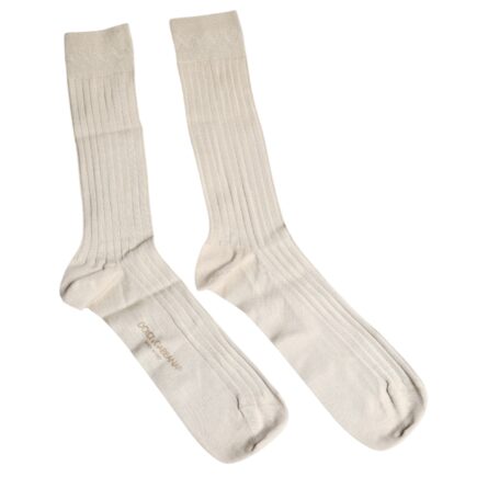 Beige Cotton Stretch Logo Mid Calf Socks - Image 8