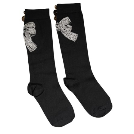 Black Knit Floral Crystal Embellishment Socks - Image 10