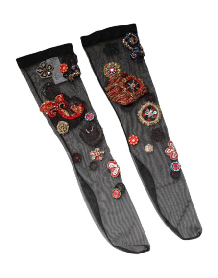 Black Stretch Carretto Crystal Stockings Socks - Image 3