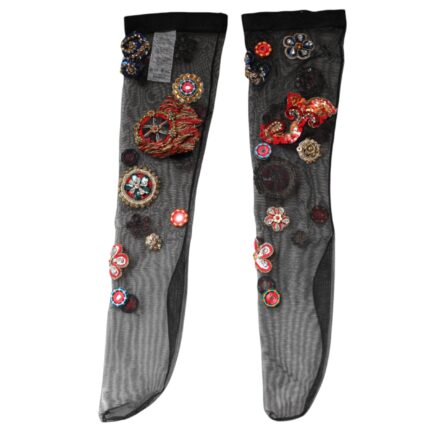 Black Stretch Carretto Crystal Stockings Socks - Image 5