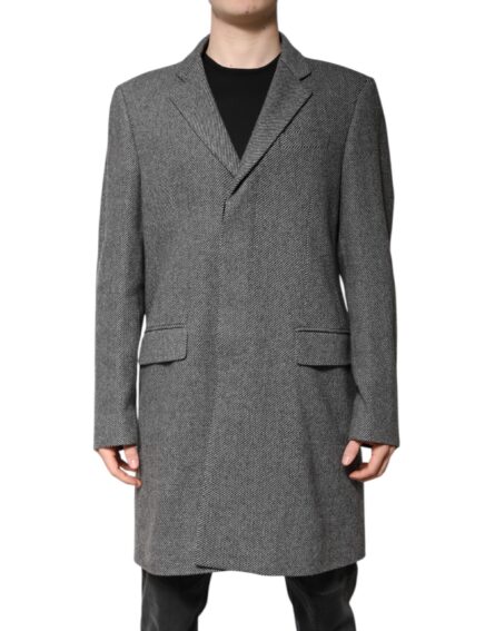 Gray Wool Single Breasted Trench Coat Jacket - Image 7
