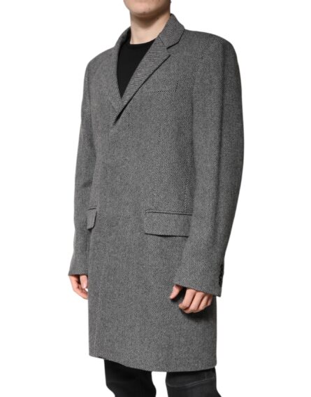 Gray Wool Single Breasted Trench Coat Jacket - Image 3