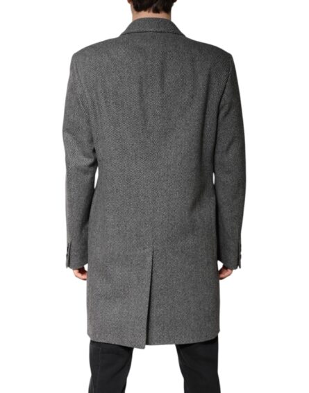 Gray Wool Single Breasted Trench Coat Jacket - Image 4