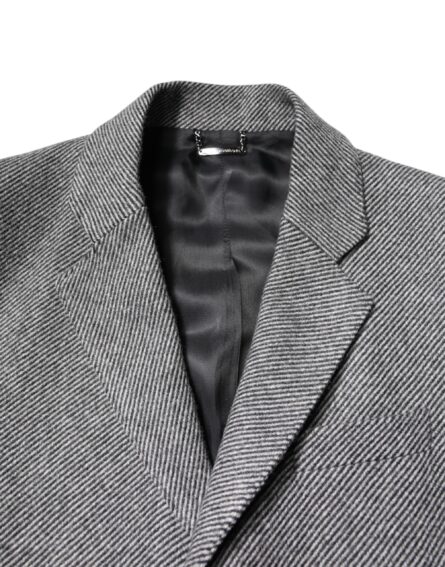 Gray Wool Single Breasted Trench Coat Jacket - Image 5