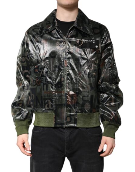 Green DG Logo Print Bomber Full Zip Jacket - Image 9