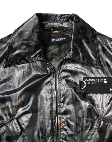 Green DG Logo Print Bomber Full Zip Jacket - Image 12
