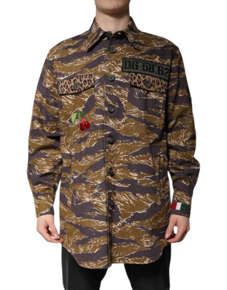 Brown Leopard Cotton Collared Coat Jacket - Image 2