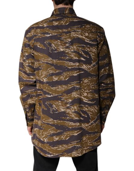 Brown Leopard Cotton Collared Coat Jacket - Image 9