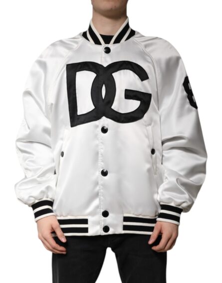 White DG Logo Polyester Jersey Bomber Jacket - Image 8