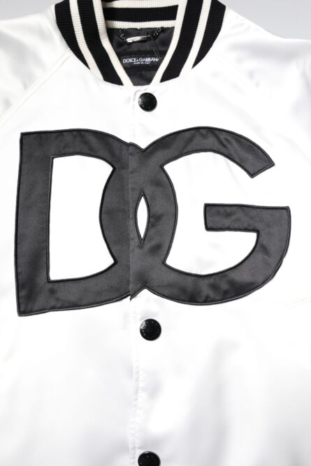 White DG Logo Polyester Jersey Bomber Jacket - Image 12