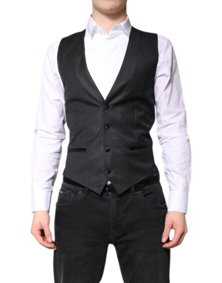 Black Wool Waistcoat Dress Formal Vest - Image 2