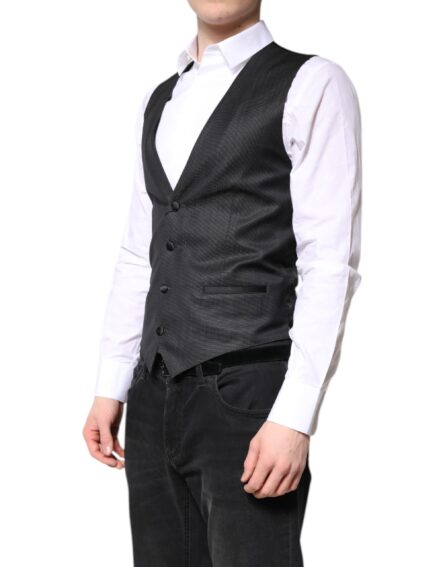 Black Wool Waistcoat Dress Formal Vest - Image 3
