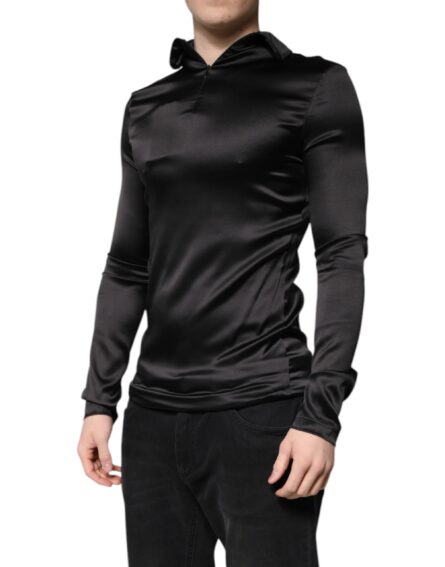 Black Silk Turtleneck Men Pullover Sweater - Image 3