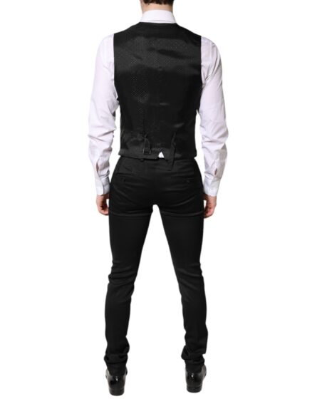 Black Single Breasted Formal Blazer with Vest - Image 7