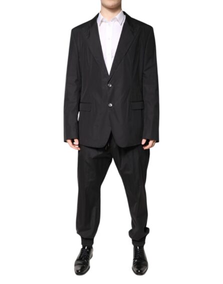Black Cotton Single Breasted 2 Piece Suit - Image 2