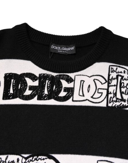 Black White Logo Print Wool Pullover Sweater - Image 5