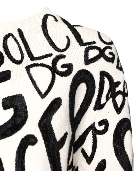 White Black Logo Print Women Pullover Sweater - Image 3