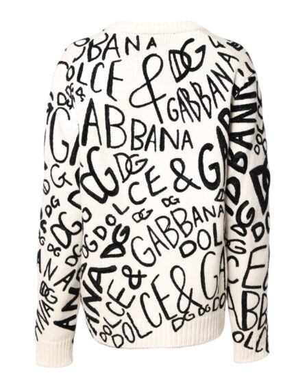 White Black Logo Print Women Pullover Sweater - Image 4